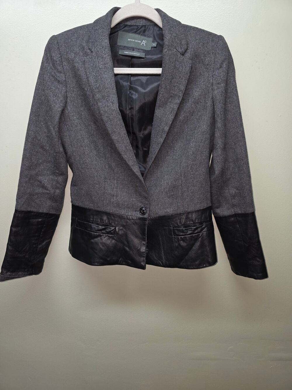 Arthur Galan Wool Jacket with Leather Accents Women's Size 6